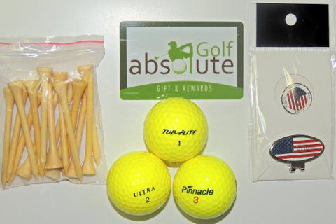 48 Yellow Mixed Golf Balls,Grade C/D With Free Tee's & Magnetic American Flag Golf Ball Marker/Hat Clip