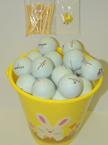 Yellow Easter Pail With 48 Recycled Pinnacle Golf Balls & Tee's & Smiley Face Magnetic Golf Ball Marker With Hat Clip