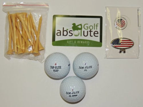 48 Top-Flite Recycled Balls With Mesh Bag and Free Tee's and Bonus Magnetic American Flag Golf Ball Marker/Hat Clip