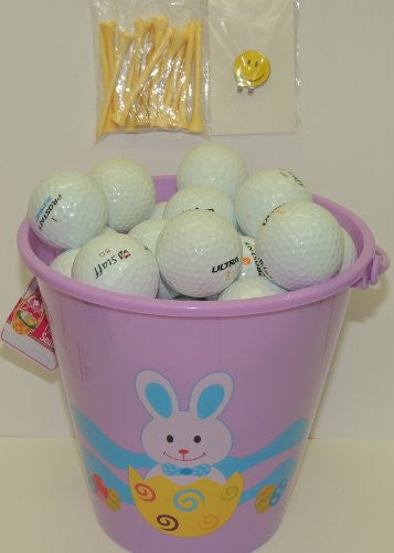 Purple Easter Pail With 48 Recycled Wilson Golf Balls & Tee's & Smiley Face Magnetic Golf Ball Marker With Hat Clip