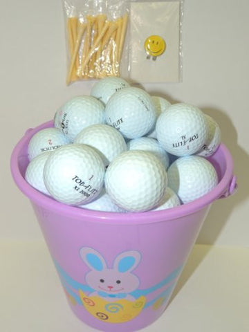 Purple Easter Pail With 48 Recycled Top-Flite Golf Balls & Tee's & Smiley Face Magnetic Golf Ball Marker With Hat Clip